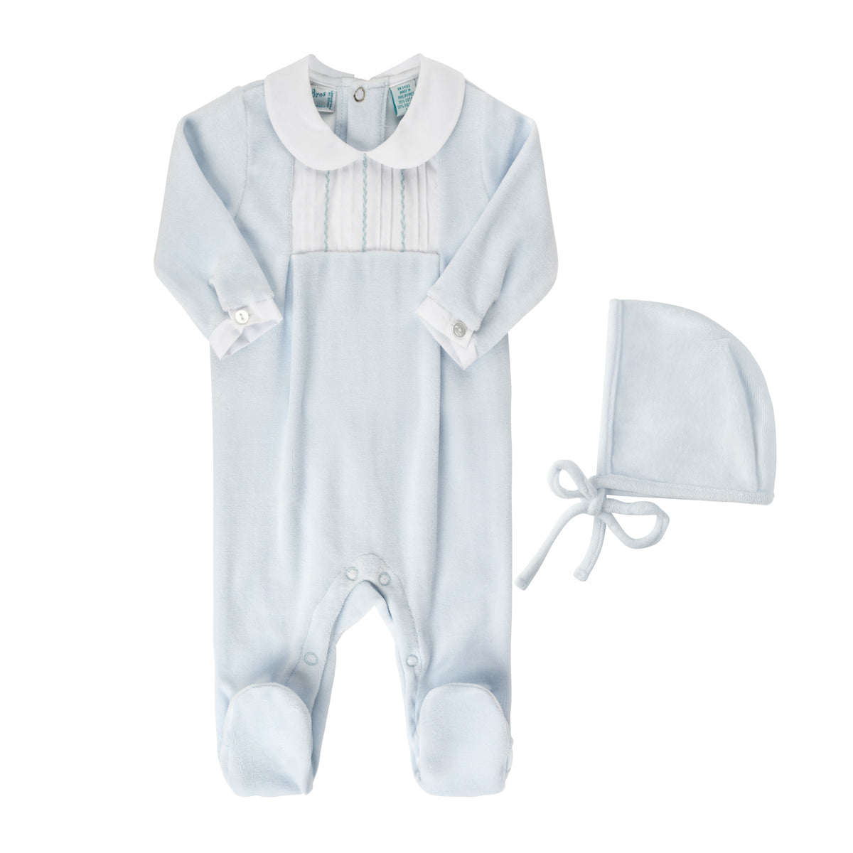 Feltman Brothers- Feather Stitched Velour Romper With Bonnet