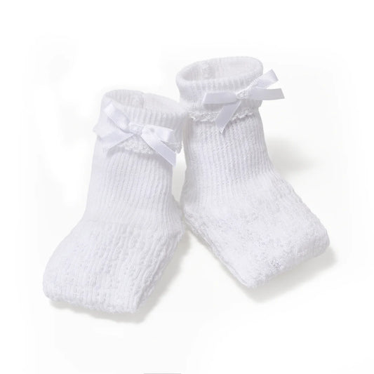 Paty - White Knit Booties With Bow