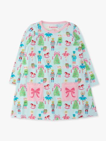 RuffleButts - Nutcracker Wishes Knit Long Sleeve Applique Pocket Dress