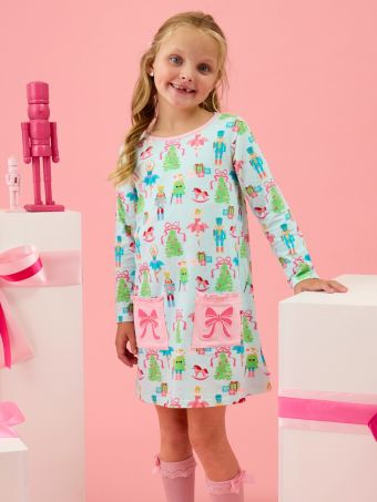RuffleButts - Nutcracker Wishes Knit Long Sleeve Applique Pocket Dress