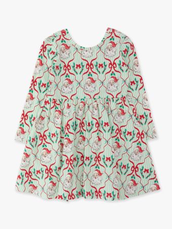 RuffleButts - Green Stripe Dear Santa Knit Long Sleeve Twirl Dress
