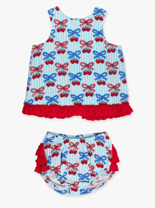Rufflebutts - Berries & Bows Cotton Gauze Swing Top and Bloomer Set