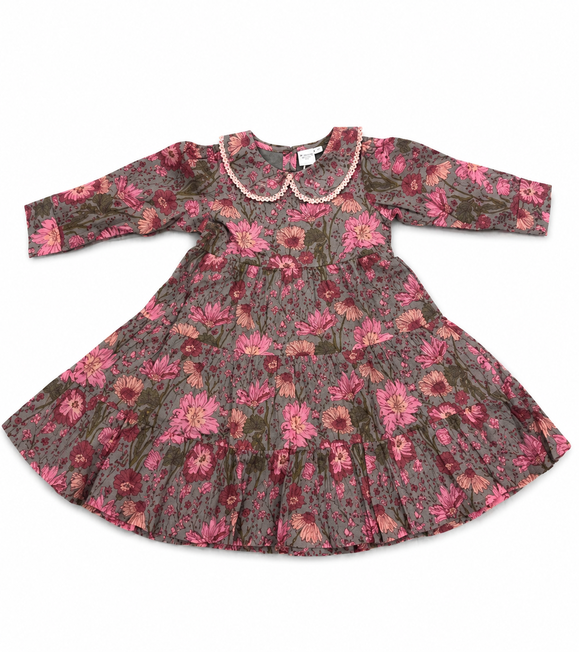 Yo Baby - Rosy Garden Collared Long Sleeve Dress
