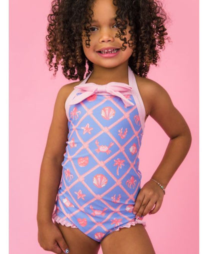 Rufflebutts -Tropical Trellis Halter One Piece Swimsuit