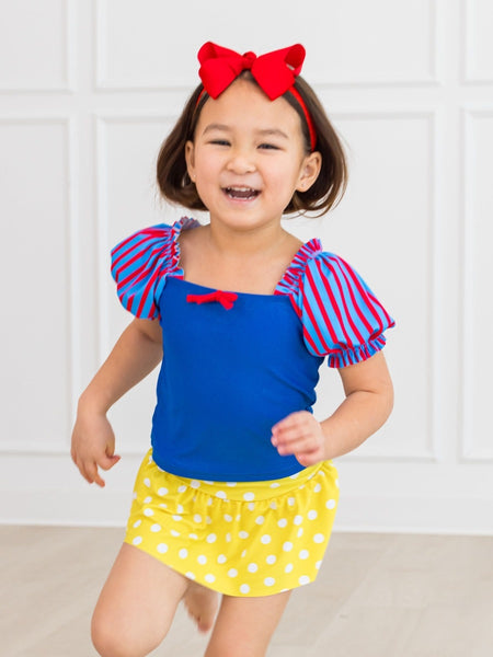 Rufflebutts - Princess Puffed Sleeved Skirted 2pc Yellow + Blue