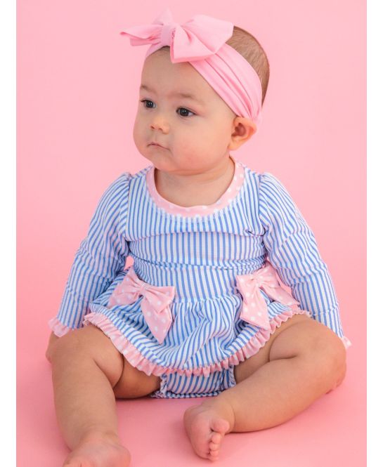 Ruffle Butts - Periwinkle Blue Seersucker Long Sleeve One Piece