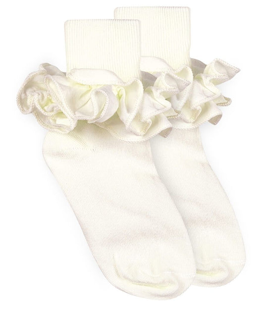 Jefferies Socks - Ivory Misty Ruffle Lace Turn Cuff Socks