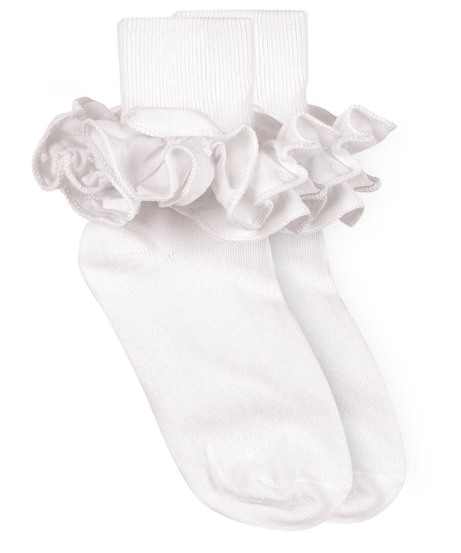 Jefferies Socks - White Misty Ruffle Lace Cuff Socks
