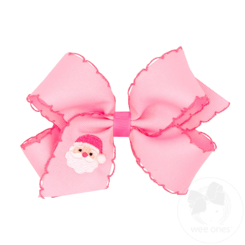 Wee Ones - Medium Pink Santa Emb. Bow