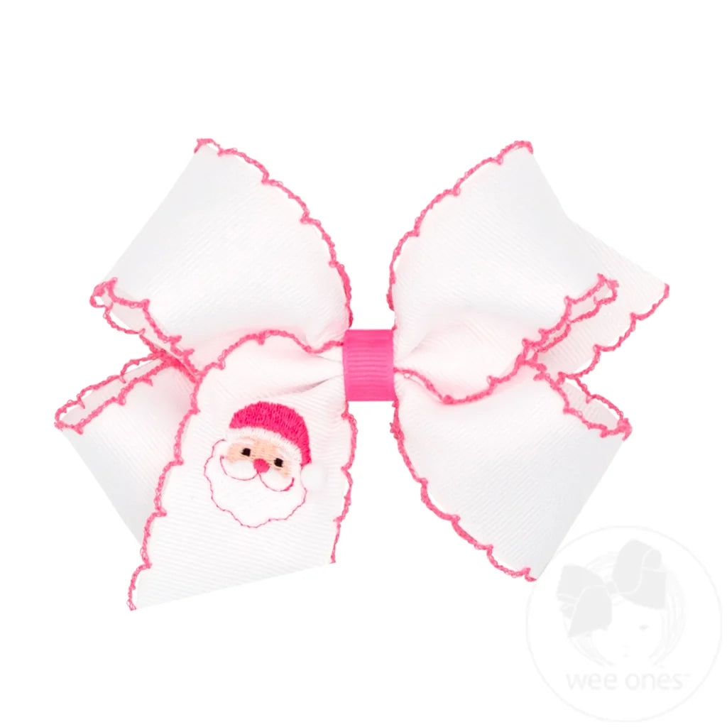 Wee Ones - Medium White Santa Emb. Bow