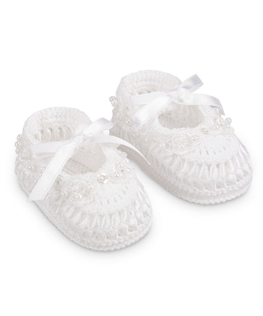 Jefferies Socks - Pearl Ribbon Crochet White Booties