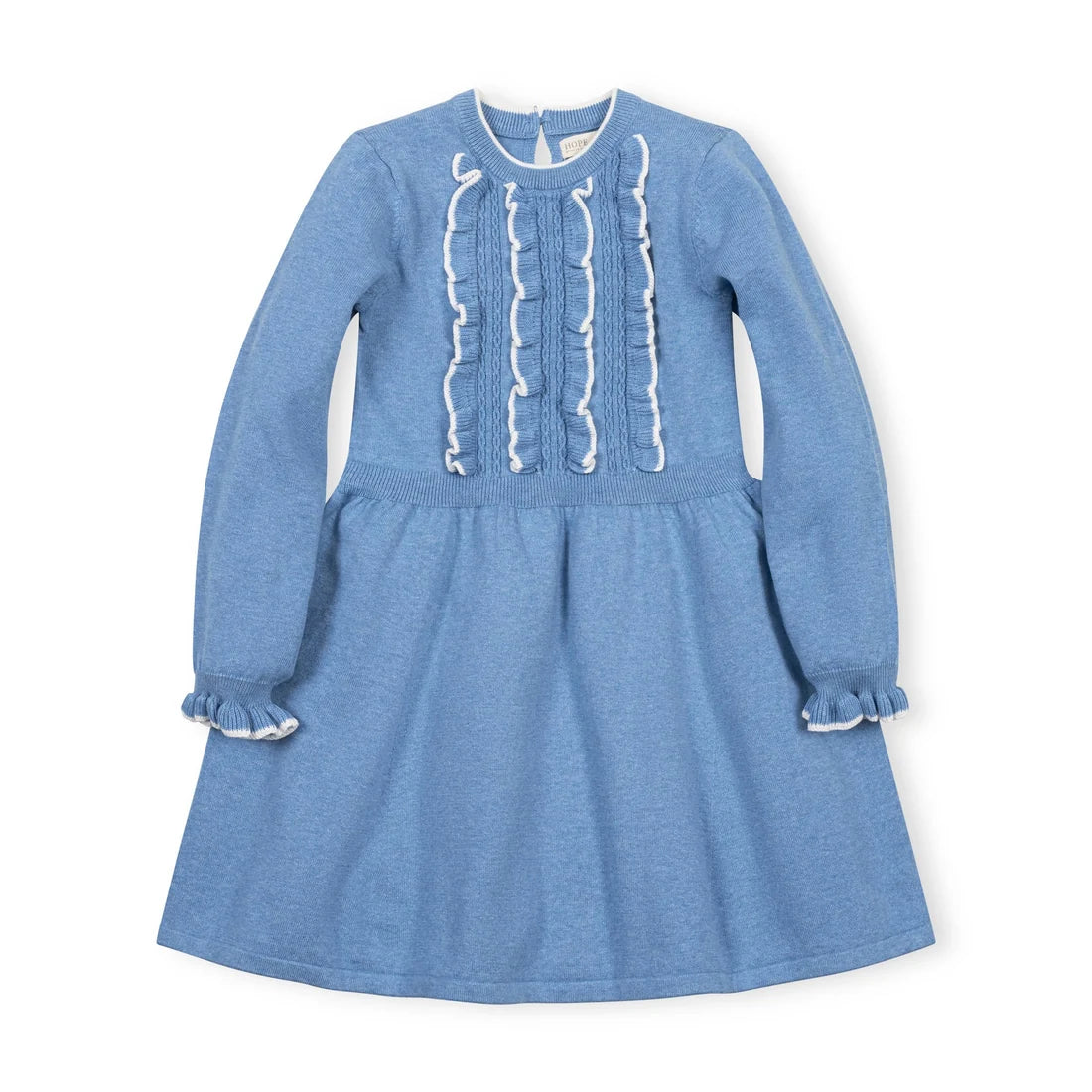 Hope & Henry - Medium Blue Organic Ruffle Bodice Sweater Dress