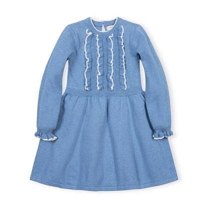 Hope & Henry - Medium Blue Organic Ruffle Bodice Sweater Dress