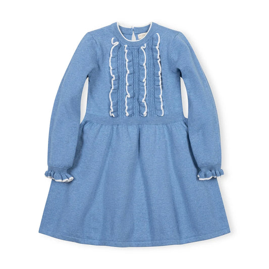 Hope & Henry - Medium Blue Organic Ruffle Bodice Sweater Dress