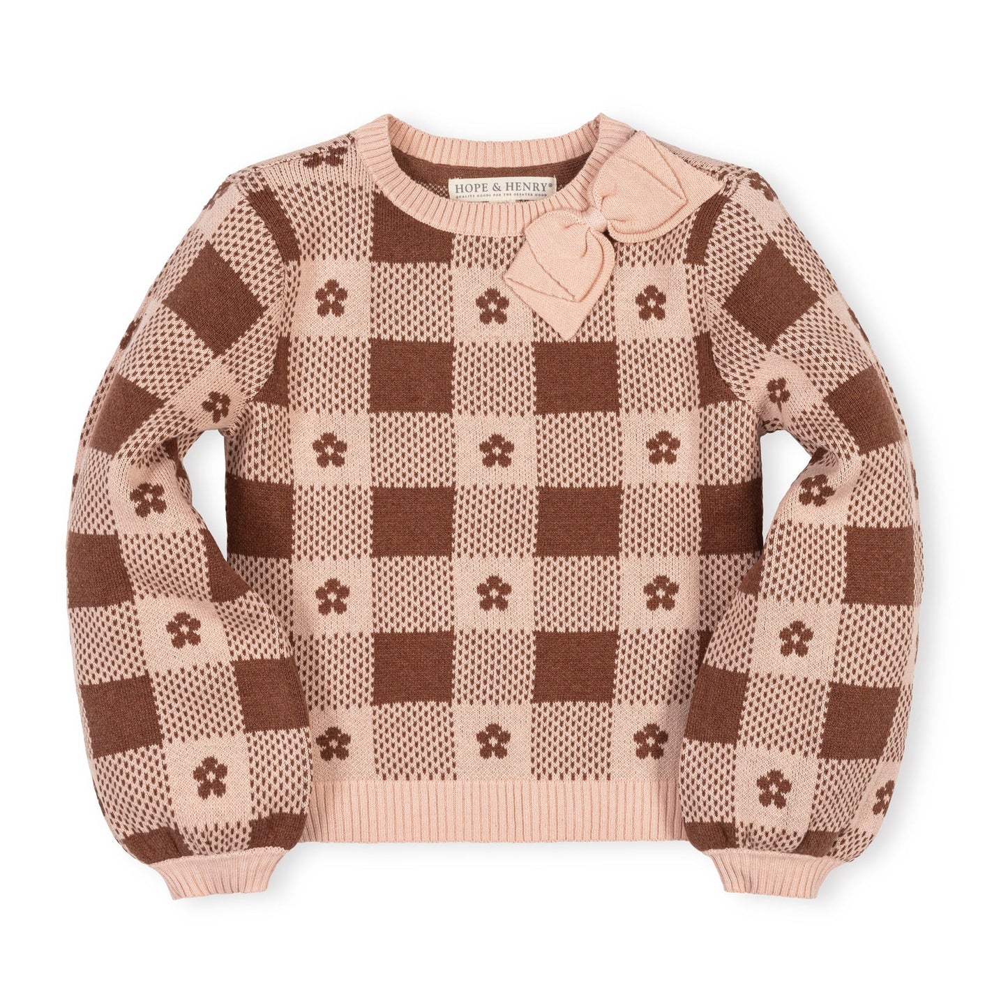 Hope & Henry - Cinnamon Heather Organic Bow Detail Intarsia Sweater