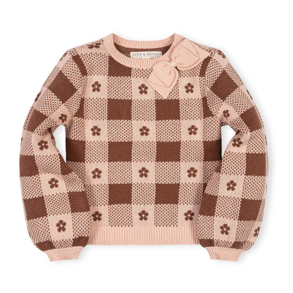 Hope & Henry - Cinnamon Heather Organic Bow Detail Intarsia Sweater