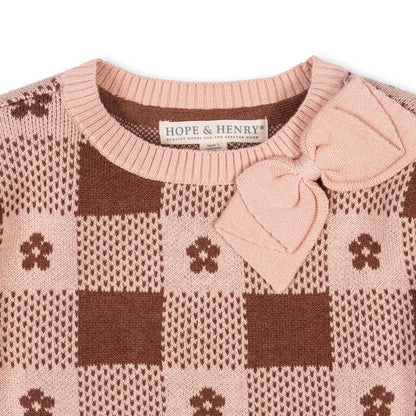 Hope & Henry - Cinnamon Heather Organic Bow Detail Intarsia Sweater