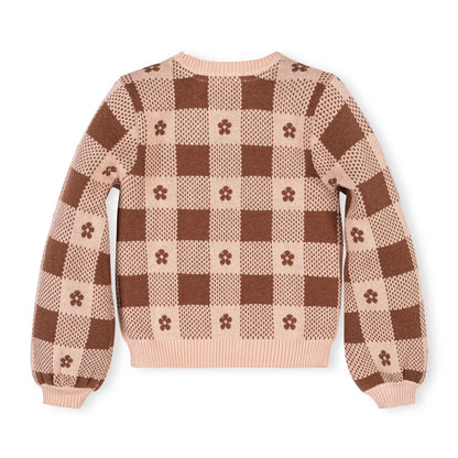 Hope & Henry - Cinnamon Heather Organic Bow Detail Intarsia Sweater