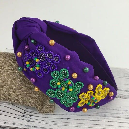 SongLily - Mardi Gras Bead Dog Knot Headband