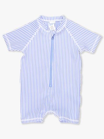 Ruffle Butts - Periwinkle Blue Seersucker Short Sleeve One Piece Rash Guard