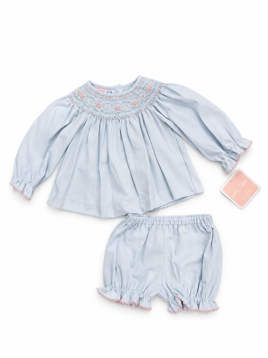 Petit Bebe - Olivia Light Blue Knit Bishop Bloomer Set