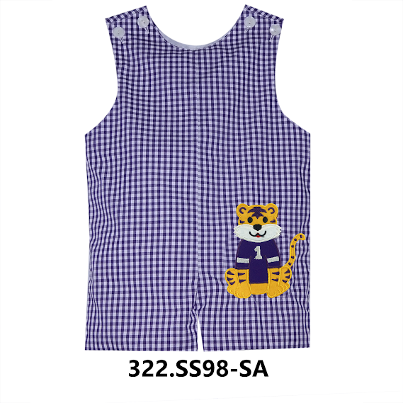 Tiger Applique Gingham Shortall