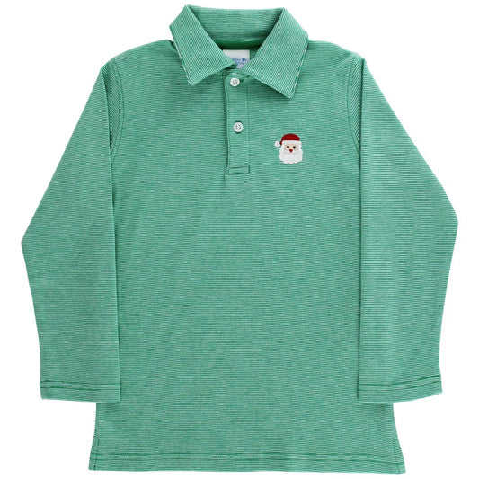 Bailey Boys -Embroidered Knit Microstrip Polo, Santa On Kelly