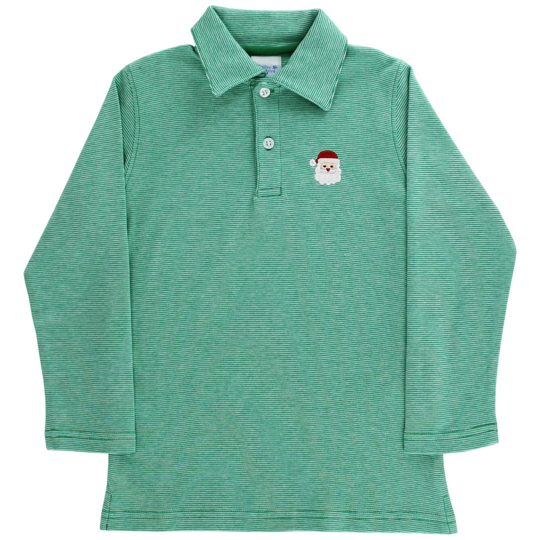 Bailey Boys -Embroidered Knit Microstrip Polo, Santa On Kelly
