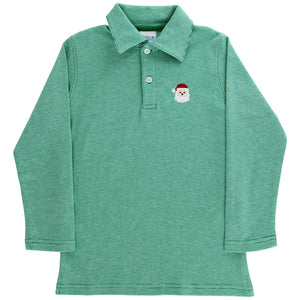 Bailey Boys -Embroidered Knit Microstrip Polo, Santa On Kelly