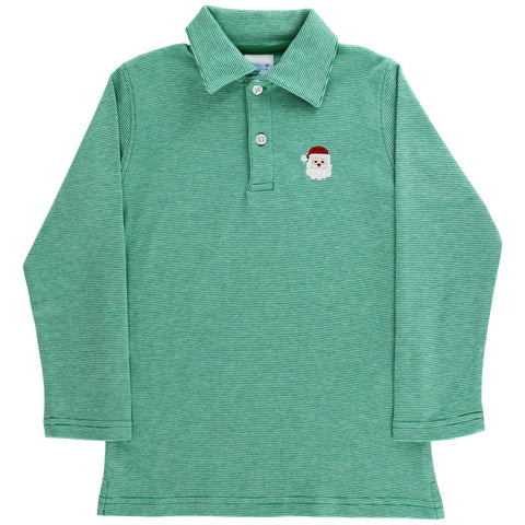 Bailey Boys -Embroidered Knit Microstrip Polo, Santa On Kelly