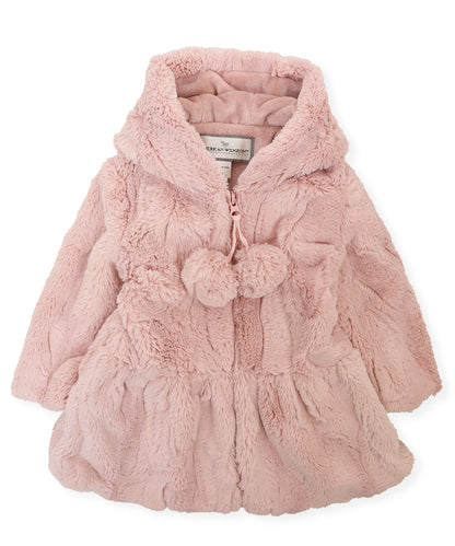 Sara Prints - Pink Chow Chow Hooded Zip Front Pompom Coat