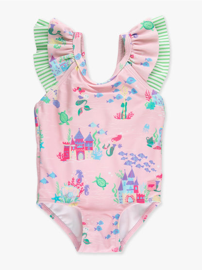 RuffleButts - Atlantis Mermaids Bow Swimsuit