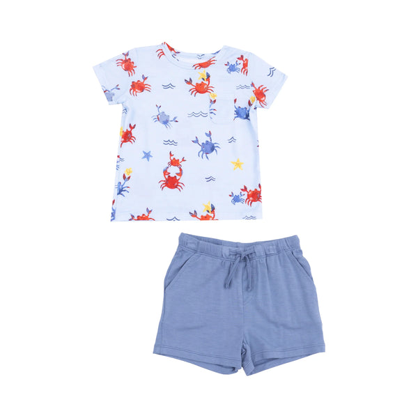 Angel Dear- Crew Neck Tee and Short- Crayon Crabs