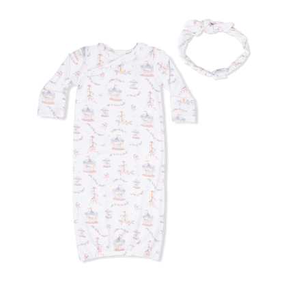 Angel Dear - Carousel with Bows - Kimono Gown & Knot Headband