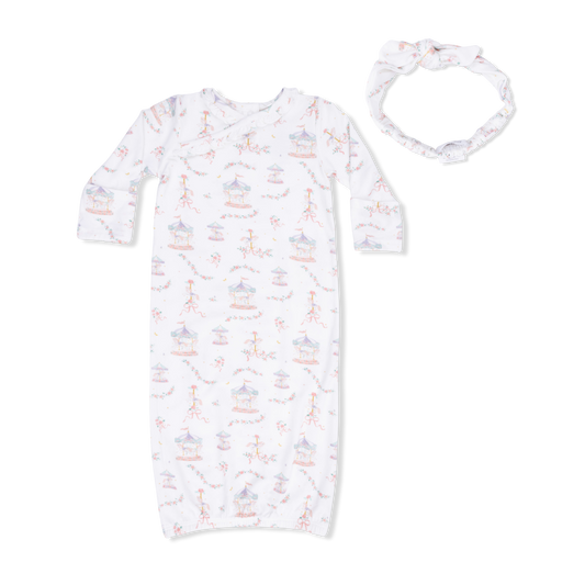Angel Dear - Carousel with Bows - Kimono Gown & Knot Headband