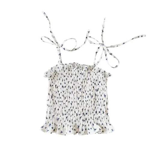 Little Olin - White and Navy Floral Girls Top