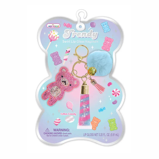 Hot Focus - Bear Pink & Purple Swirl Lip Gloss Keychain
