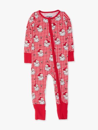 RuffleButts - Red Dear Santa Convertible One Piece Pajama, Bamboo Viscose