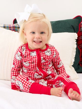 RuffleButts - Red Dear Santa Convertible One Piece Pajama, Bamboo Viscose