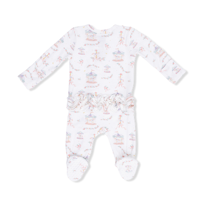 Angel Dear - Carousel with Bows - 2 Way Ruffle Back Zipper Footie