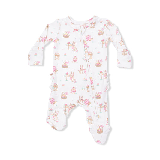 Angel Dear - Easter Egg Hunt Pink - 2 Way Ruffle Back Zipper Footie
