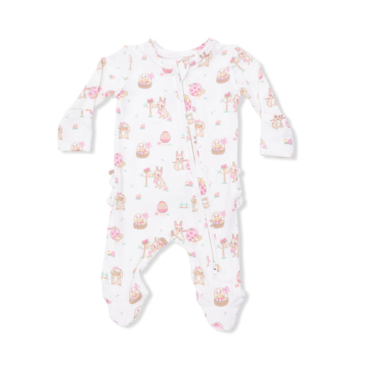 Angel Dear - Easter Egg Hunt Pink - 2 Way Ruffle Back Zipper Footie