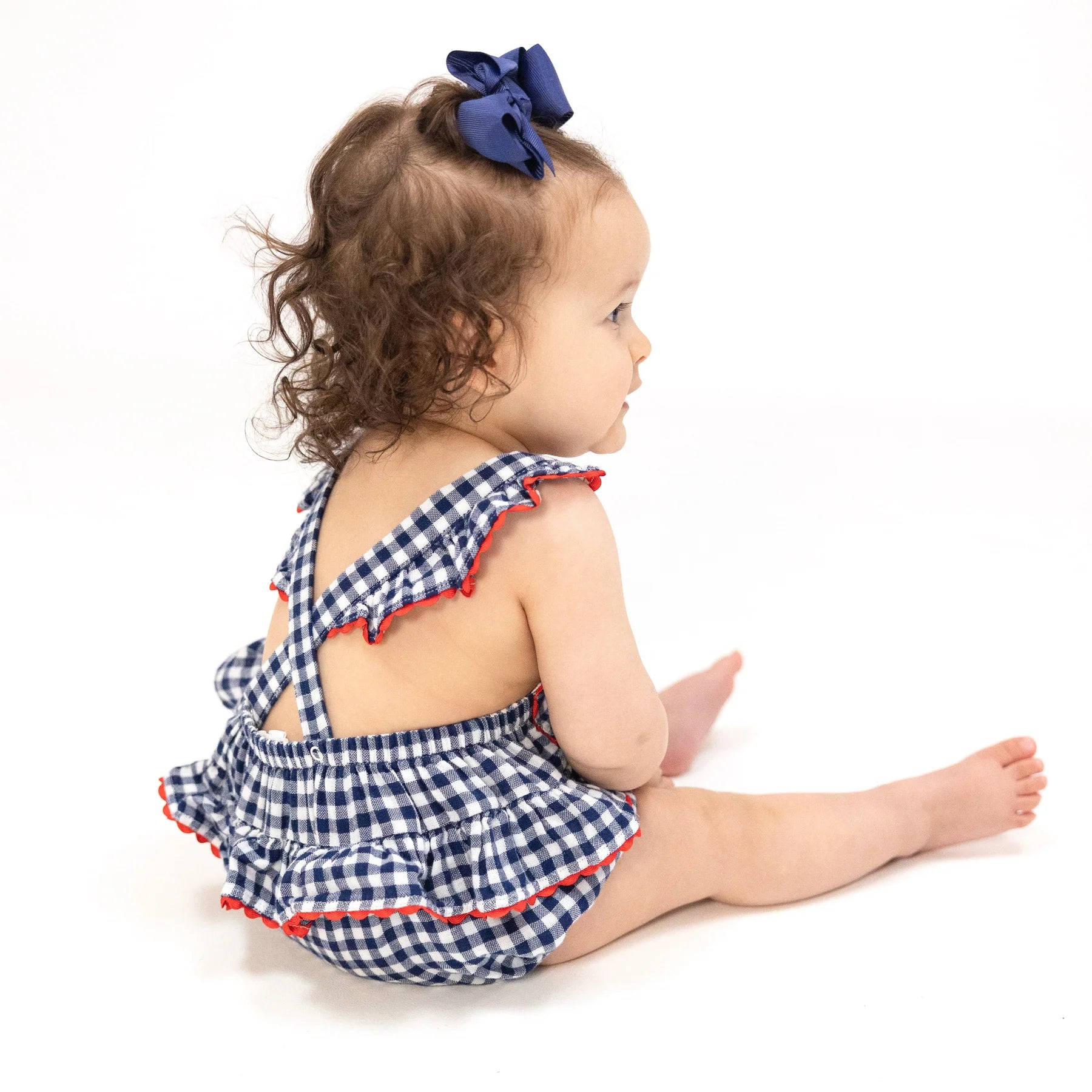 Angel Dear - Navy Gingham Ric Rac Sunsuit