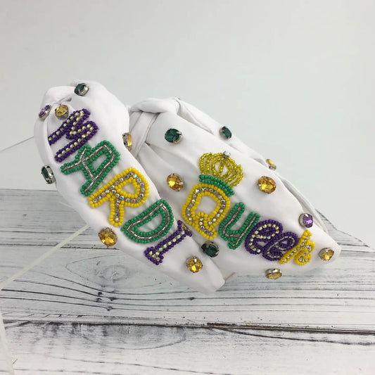 SongLily - Mardi Gras '' Mardi Queen " White Headband