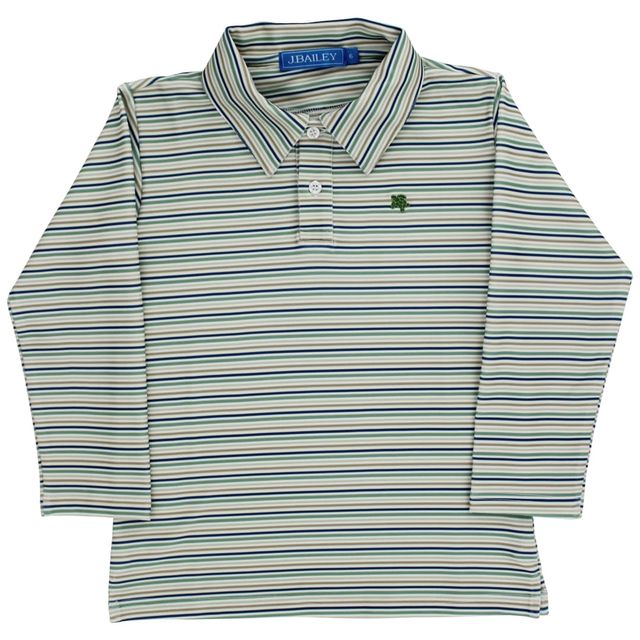 Bailey Boys - Olive Stripe Perf. Polo