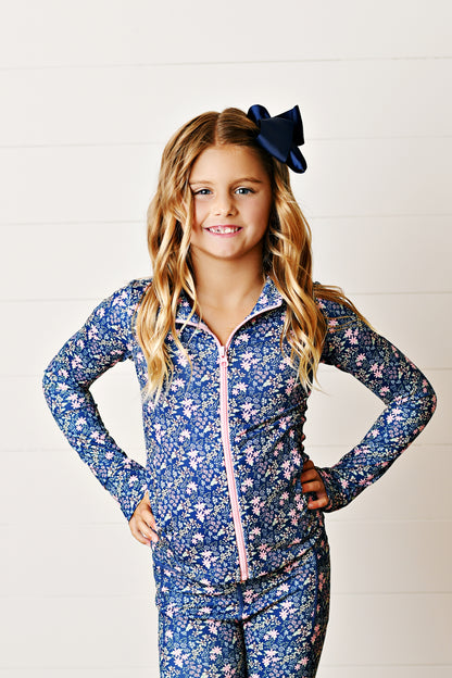 Swoon Baby - Navy Ditsy Active Zip Up Jacket