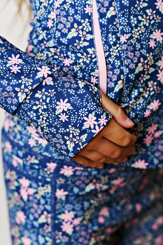 Swoon Baby - Navy Ditsy Active Zip Up Jacket