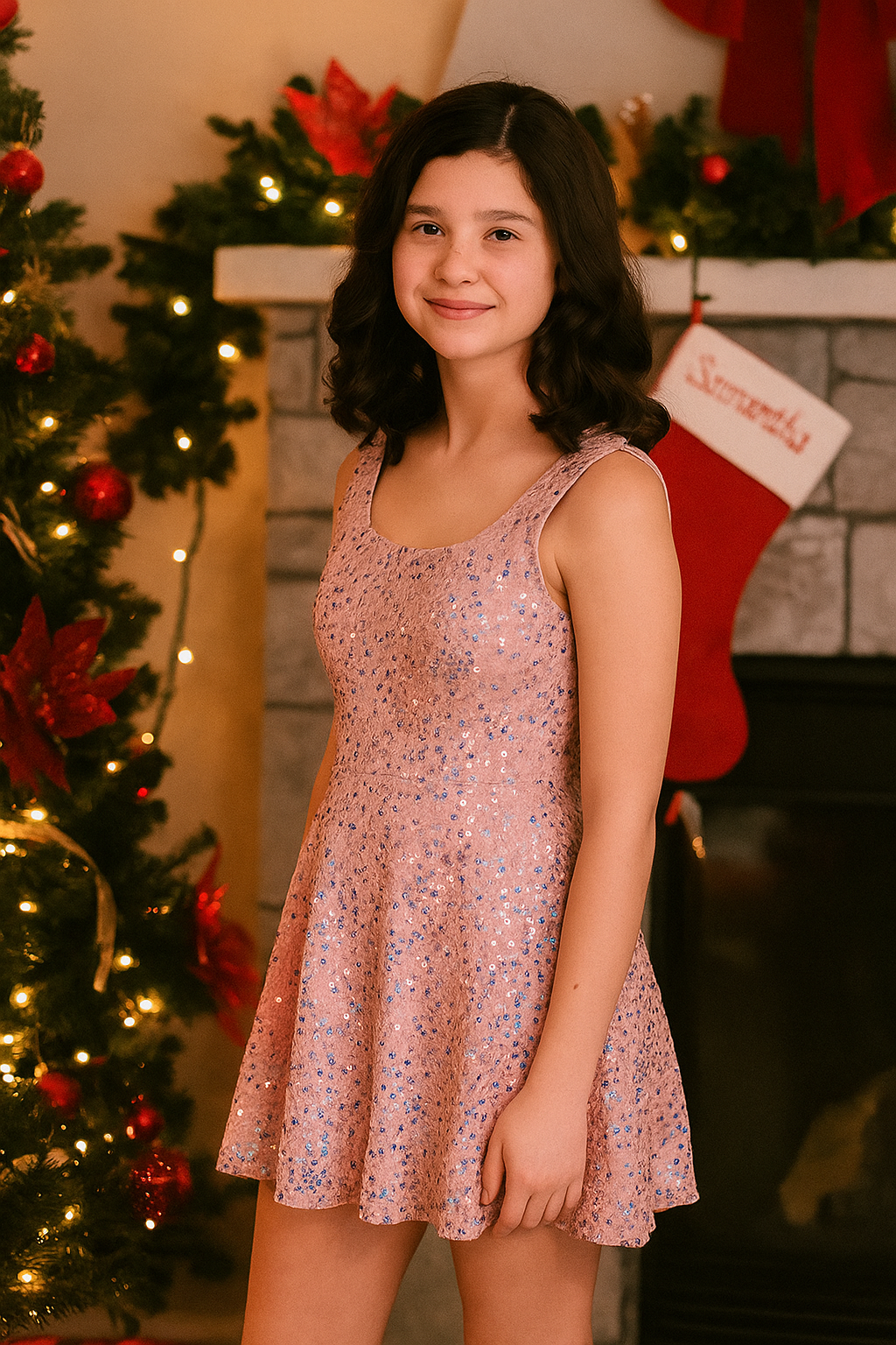 Flowers By Zoe - Pink Velvet Sequin Dress