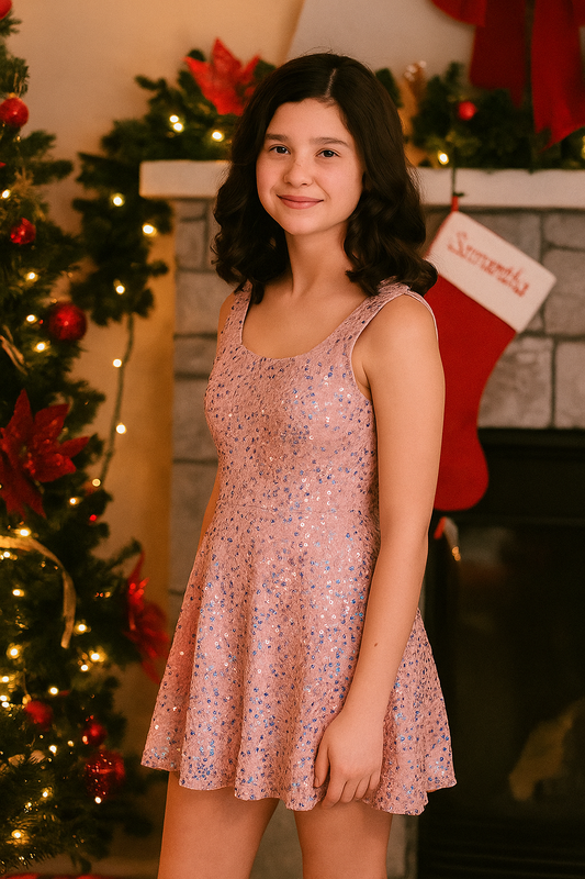 Flowers By Zoe - Pink Velvet Sequin Dress