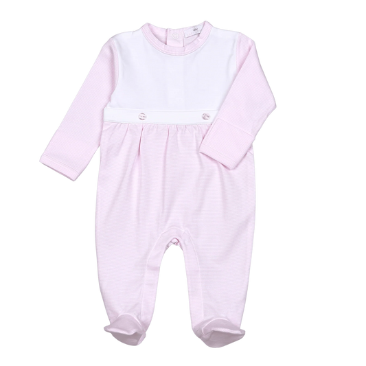 Baby Loren - Pink Stripes Pima Bib Footie